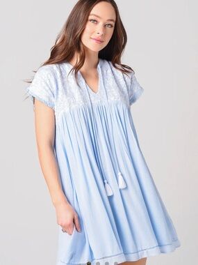 J Marie 
Dani dress 
Light  blue 
White embroidery